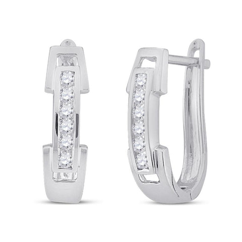 14kt White Gold Womens Round Diamond Hoop Earrings 1/5 Cttw