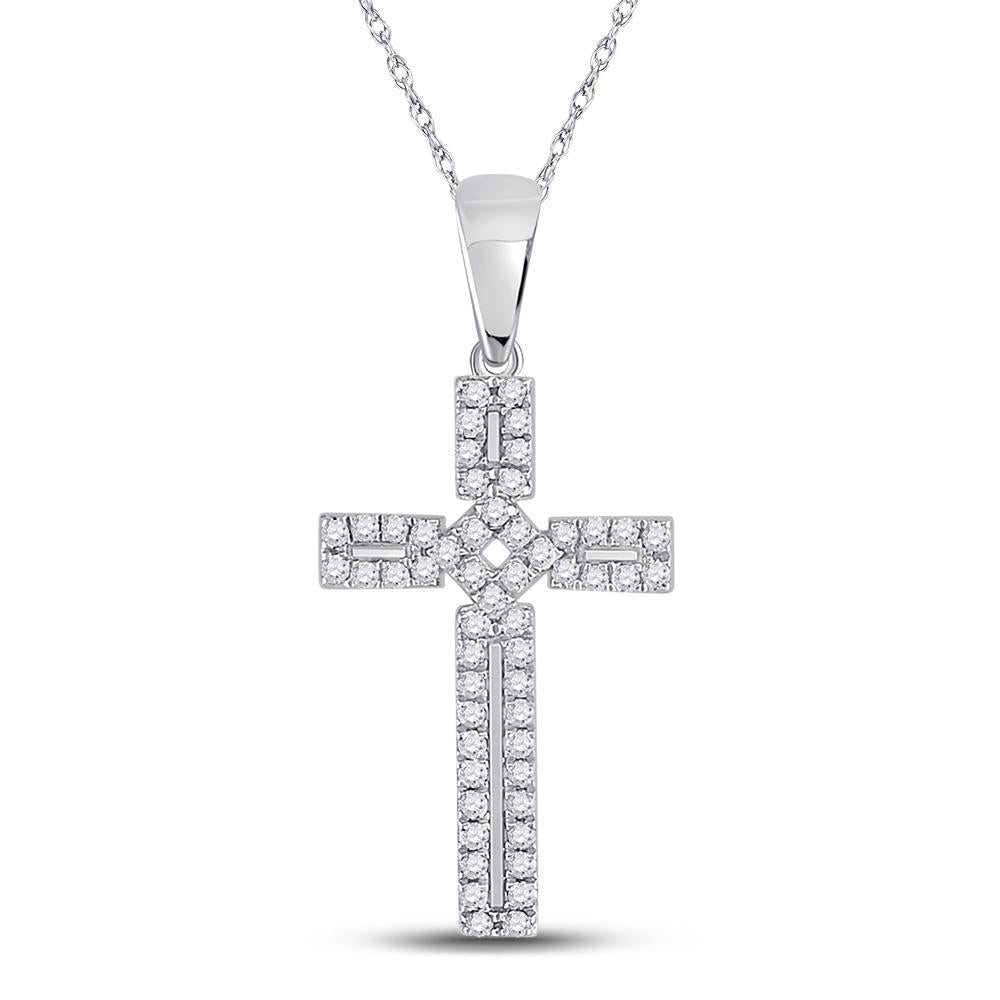 10kt White Gold Womens Round Diamond Roman Cross Pendant 1/3 Cttw