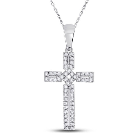 10kt White Gold Womens Round Diamond Roman Cross Pendant 1/3 Cttw