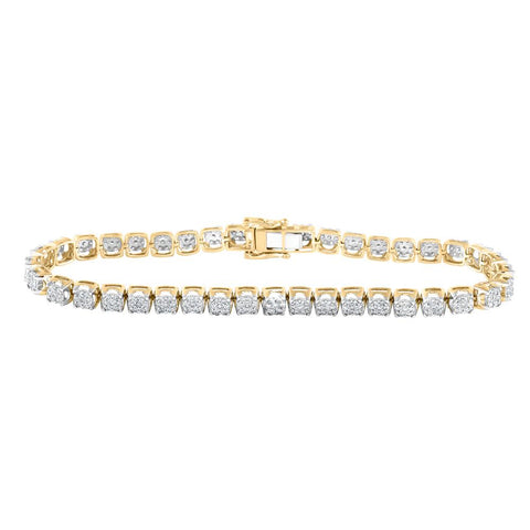 10kt Yellow Gold Mens Round Diamond Cluster Fashion Bracelet 3 Cttw