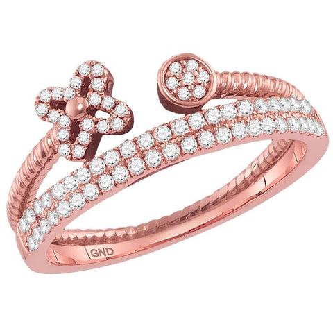 14kt Rose Gold Womens Round Diamond Flower Bisected Stackable Band Ring 1/5 Cttw