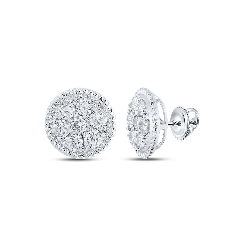 10kt White Gold Womens Round Diamond Cluster Earrings 1 Cttw