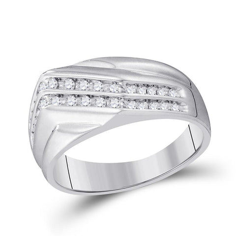 10kt Yellow Gold Mens Round Diamond Diagonal Double Row Band Ring 1/4 Cttw