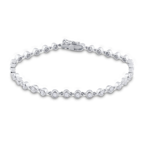 14kt White Gold Womens Round Diamond Tennis Bracelet 1-3/4 Cttw