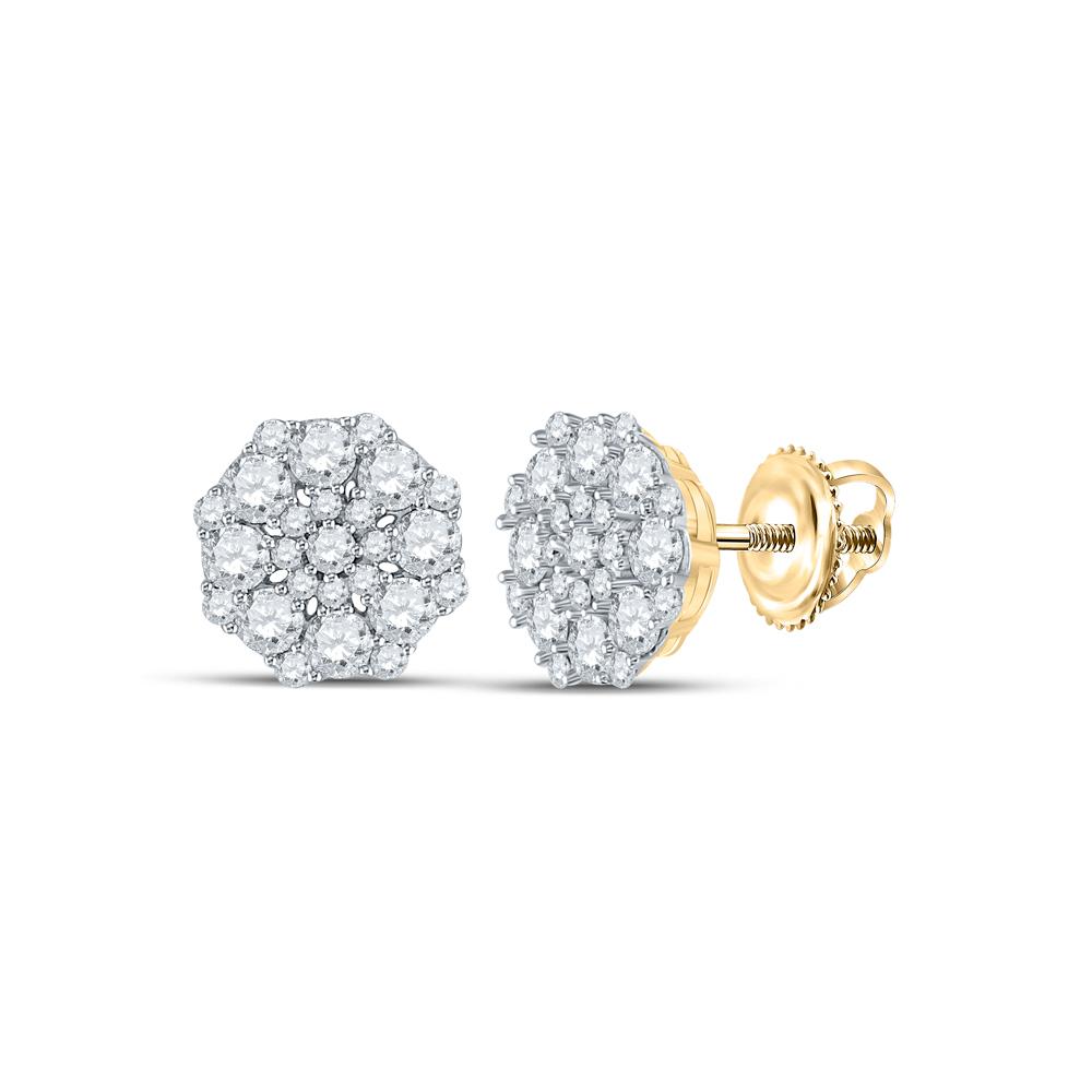 14kt Yellow Gold Womens Round Diamond Octagon Cluster Earrings 1-1/4 Cttw