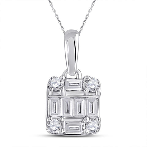 14kt White Gold Womens Baguette Diamond Fashion Cluster Pendant 1/3 Cttw