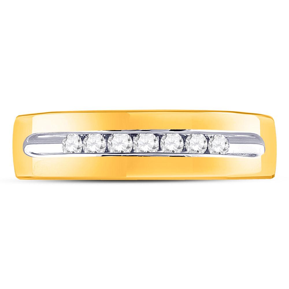 14kt Yellow Gold Mens Machine Set Round Diamond Wedding Channel Band Ring 1/4 Cttw