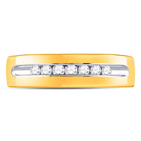 14kt Yellow Gold Mens Machine Set Round Diamond Wedding Channel Band Ring 1/4 Cttw