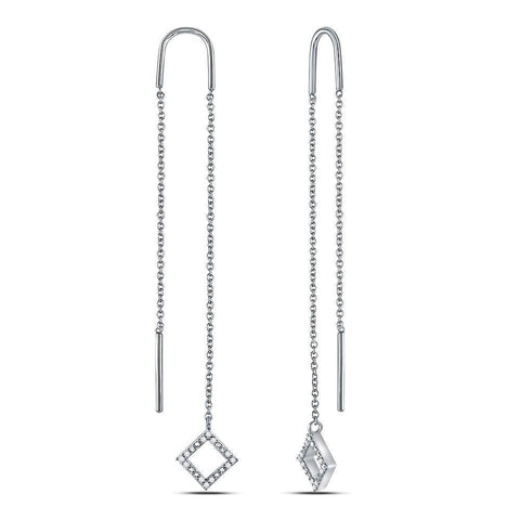 10kt White Gold Womens Round Diamond Threader Square Dangle Earrings 1/10 Cttw