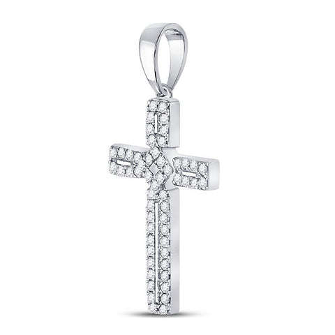 10kt White Gold Womens Round Diamond Roman Cross Pendant 1/3 Cttw