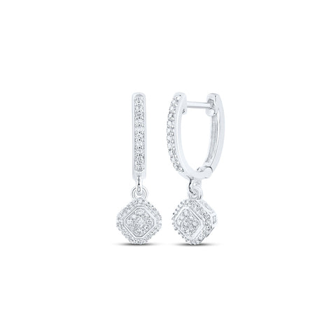 10kt White Gold Womens Round Diamond Dangle Earrings 1/4 Cttw