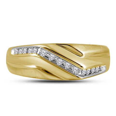 10kt Yellow Gold Mens Round Diamond Diagonal Single Row Wedding Band Ring 1/8 Cttw