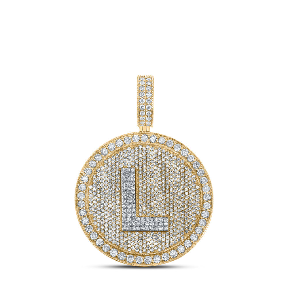 10kt Two-tone Gold Mens Round Diamond L Circle Letter Charm Pendant 4 Cttw