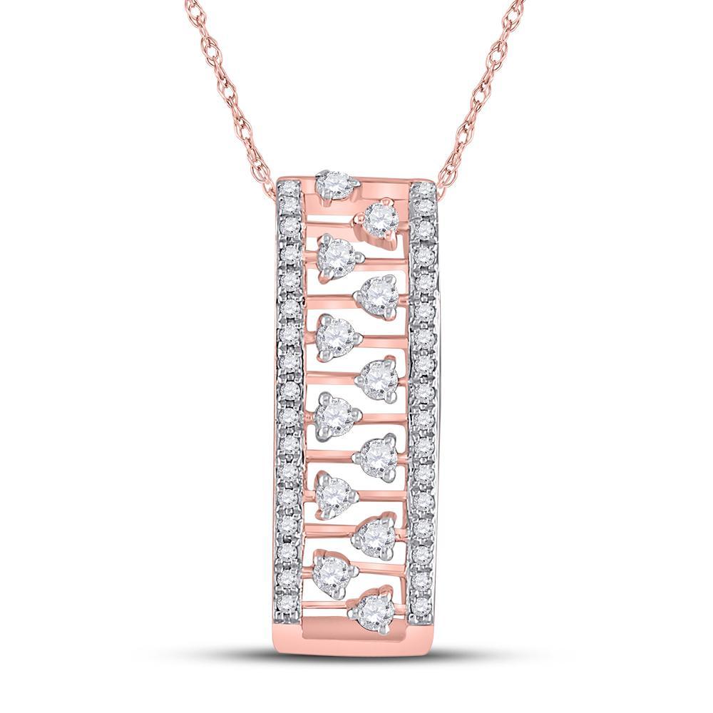 14kt Rose Gold Womens Round Diamond Rectangular Fashion Necklace 1/3 Cttw