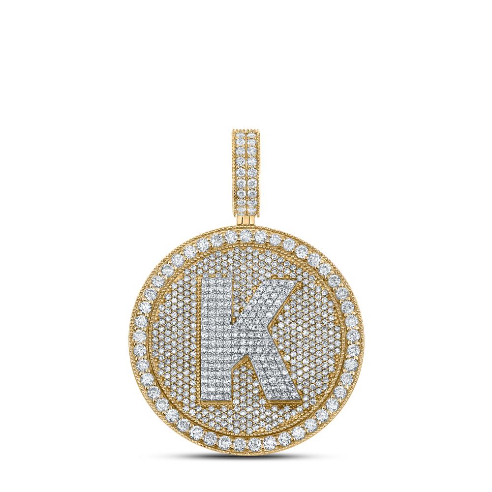 10kt Two-tone Gold Mens Round Diamond Letter K Circle Charm Pendant 3-3/4 Cttw