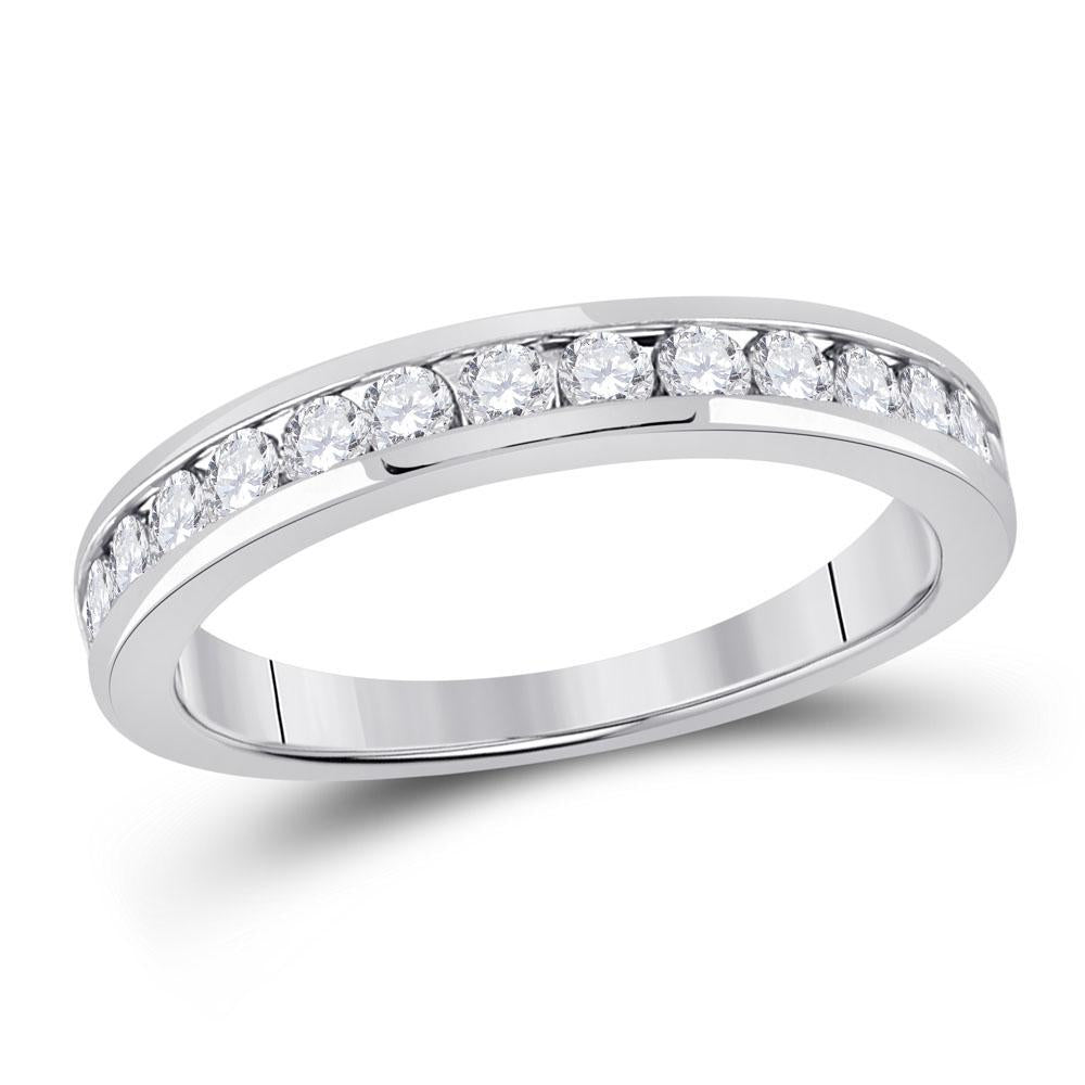 14kt White Gold Womens Round Diamond Wedding Single Row Band 1/2 Cttw