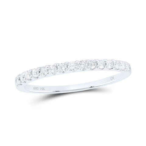 14kt White Gold Womens Round Pave-set Diamond Single Row Wedding Band 1/4 Cttw