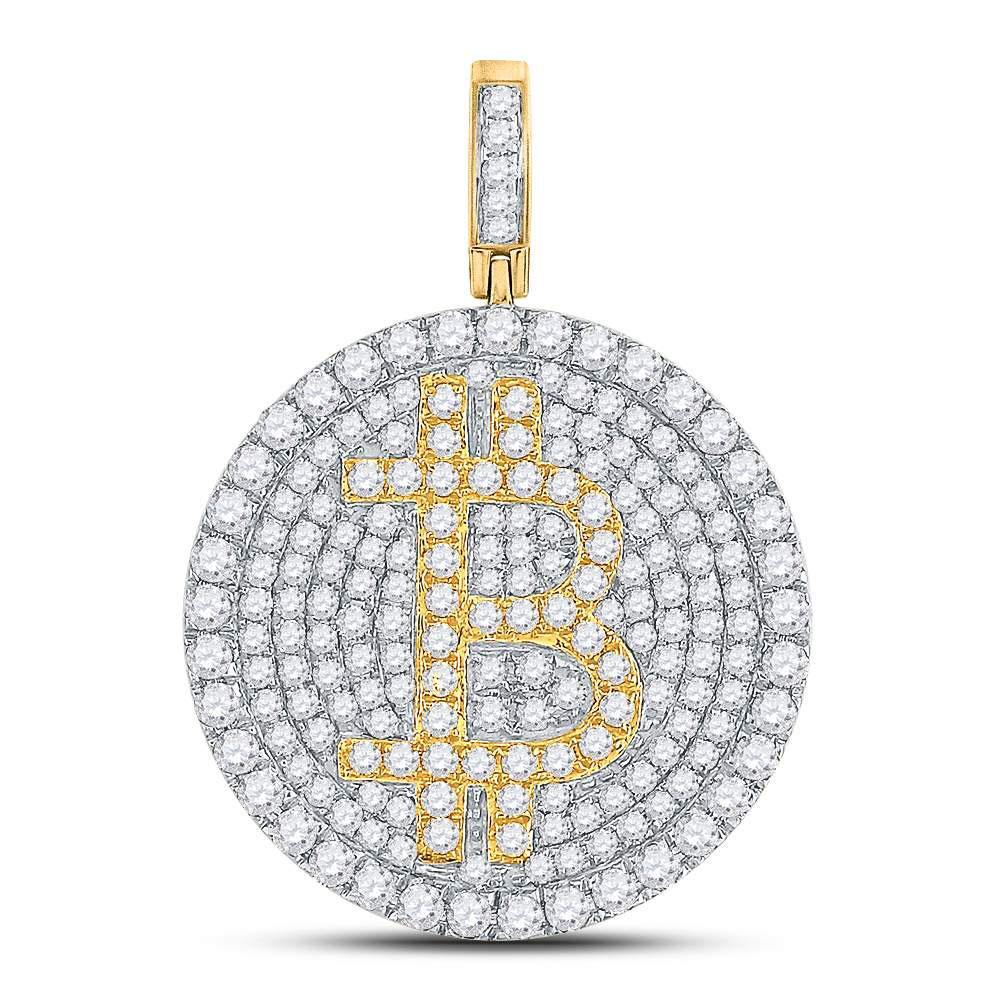 10kt Yellow Gold Mens Round Diamond Bitcoin Circle Charm Pendant 2-1/2 Cttw