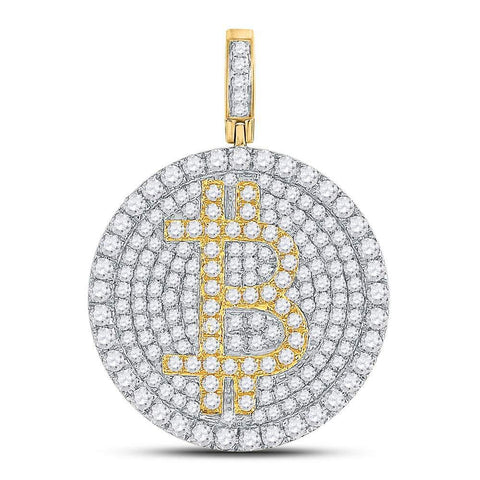 10kt Yellow Gold Mens Round Diamond Bitcoin Circle Charm Pendant 2-1/2 Cttw