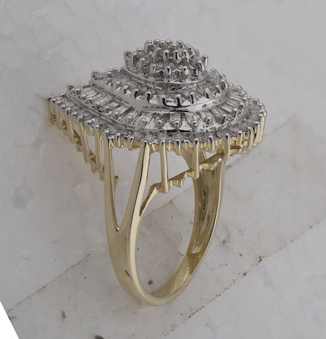 10kt Yellow Gold Womens Round Diamond Teardrop Cluster Ring 7/8 Cttw