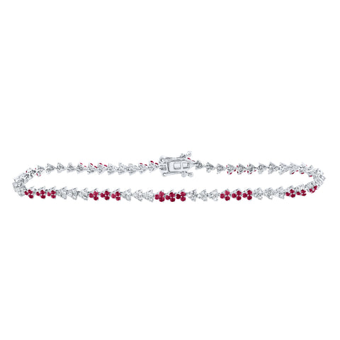 14kt White Gold Womens Round Ruby Diamond Tennis Bracelet 1-3/4 Cttw