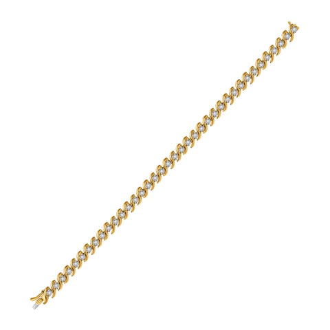 10kt Yellow Gold Womens Round Diamond S-Link Tennis Bracelet 1/2 Cttw