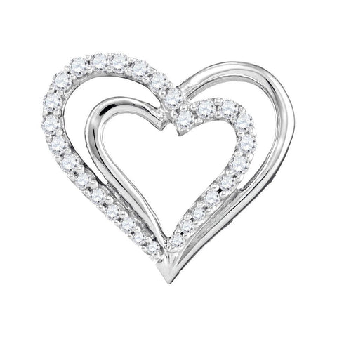 10kt White Gold Womens Round Diamond Double Nested Heart Pendant 1/4 Cttw