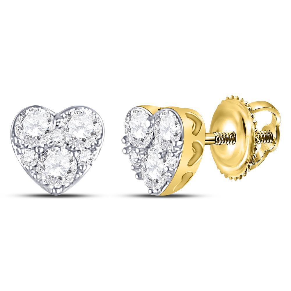 10kt Yellow Gold Womens Round Diamond Heart Earrings 1/2 Cttw