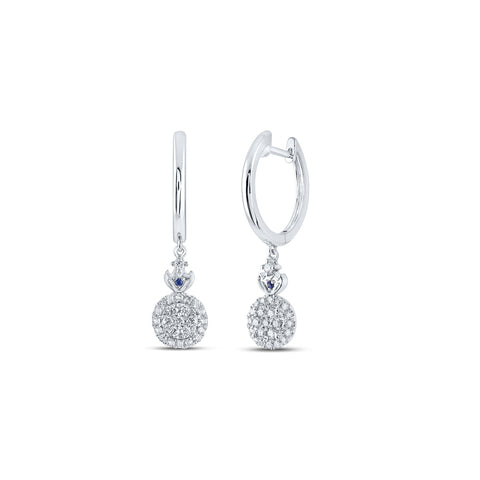 14kt White Gold Womens Round Diamond Hoop Dangle Earrings 3/8 Cttw