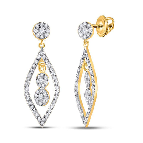 10kt Yellow Gold Womens Round Diamond Dangle Earrings 1/2 Cttw