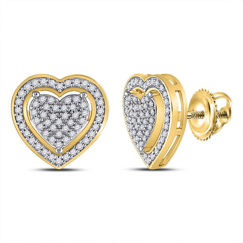 10kt Yellow Gold Womens Round Diamond Heart Earrings 1/4 Cttw