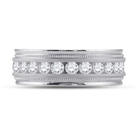 10kt White Gold Mens Round Diamond Wedding Single Row Band Ring 1 Cttw