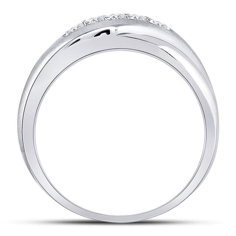 10kt White Gold Mens Round Diamond Diagonal Row Matte Band Ring 1/4 Cttw