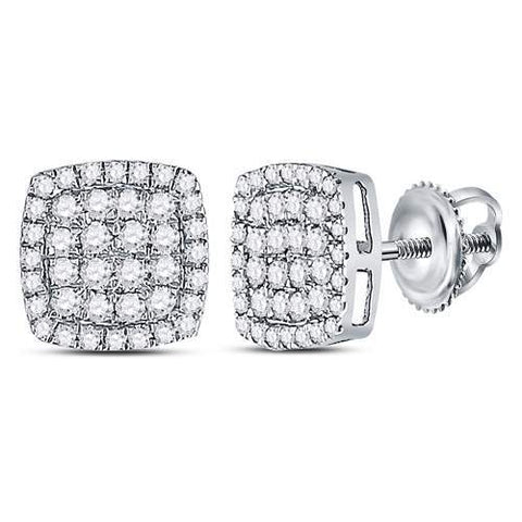 14kt White Gold Womens Round Diamond Cluster Cushion Stud Earrings 1/2 Cttw