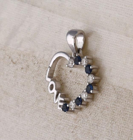 10kt White Gold Womens Round Blue Sapphire Love Heart Pendant 1/4 Cttw