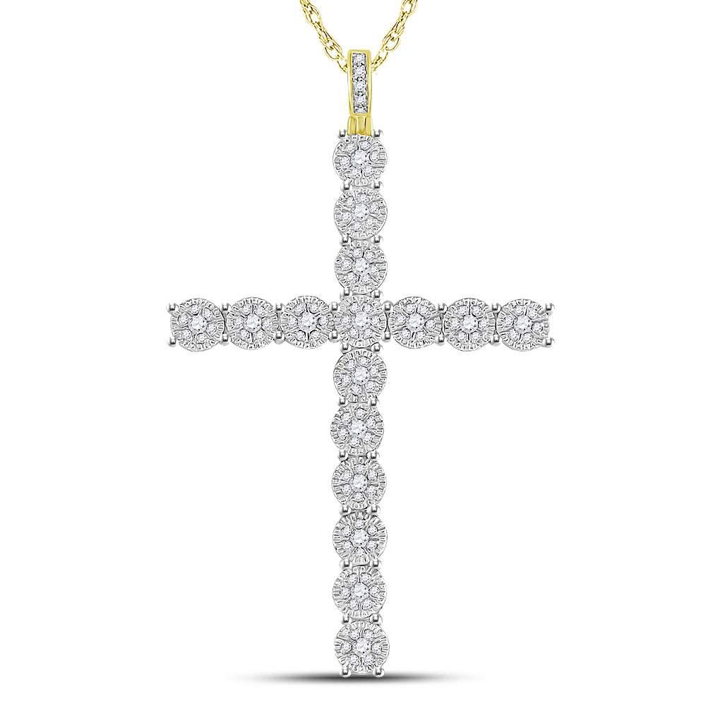 10kt Yellow Gold Mens Round Diamond Cross Charm Pendant 1 Cttw