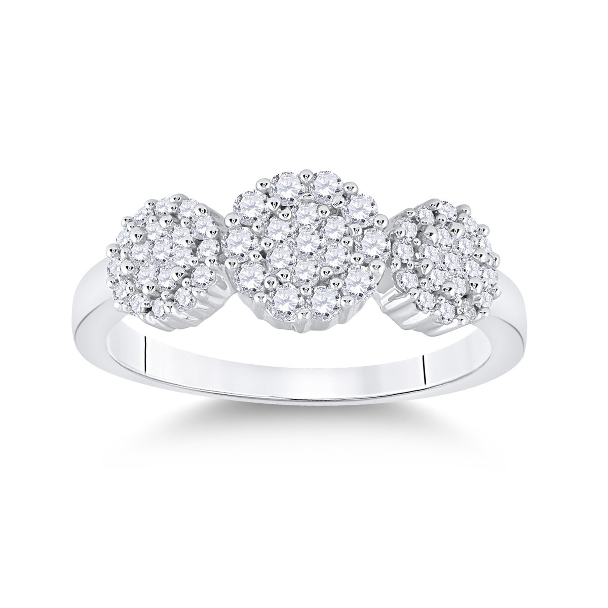 14kt White Gold Womens Round Diamond Triple Flower Cluster Ring 1/2 Cttw