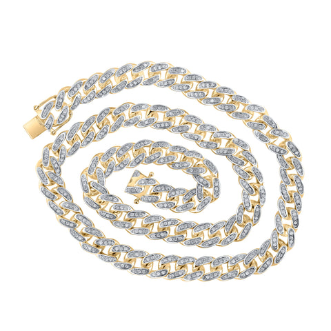 10kt Yellow Gold Mens Round Diamond 18-inch Cuban Link Chain Necklace 3-1/2 Cttw