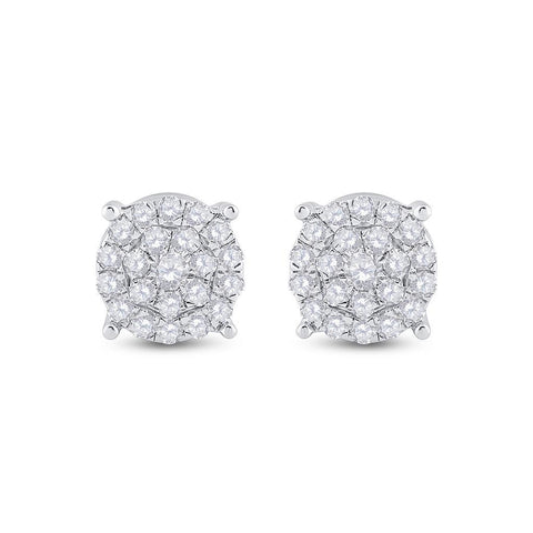 14kt White Gold Womens Round Diamond Cluster Earrings 1-1/2 Cttw