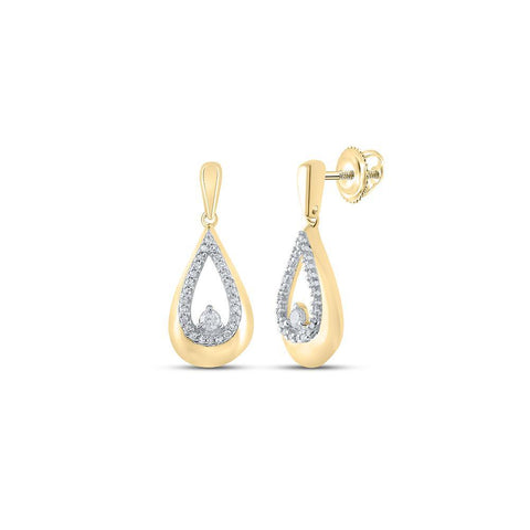 10kt Yellow Gold Womens Round Diamond Tear Dangle Earrings 1/6 Cttw