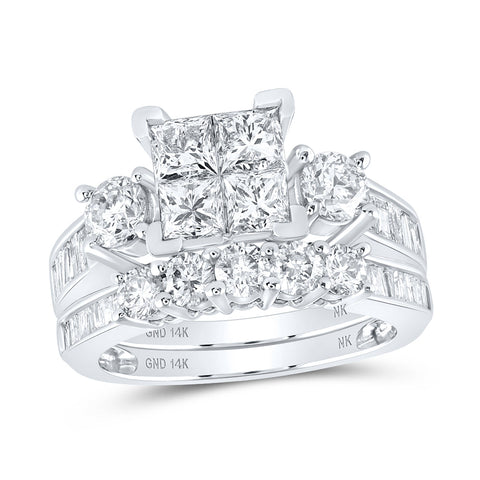 14kt White Gold Princess Diamond Square Bridal Wedding Ring Band Set 3 Cttw