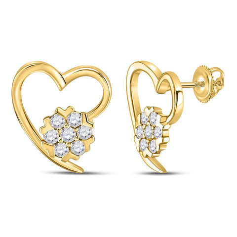 10kt Yellow Gold Womens Round Diamond Heart Earrings 1/5 Cttw