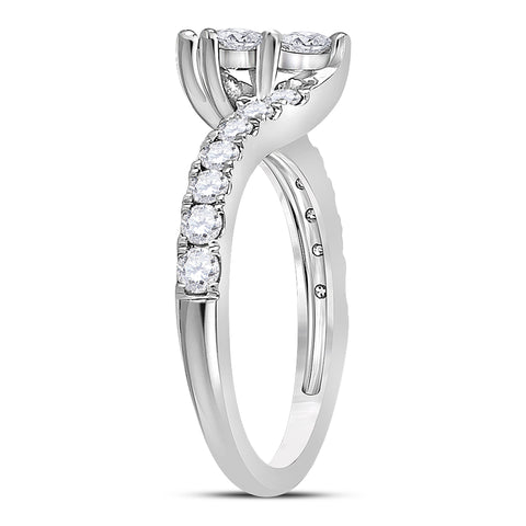 14kt White Gold Round Diamond 2-stone Bridal Wedding Engagement Ring 1 Cttw