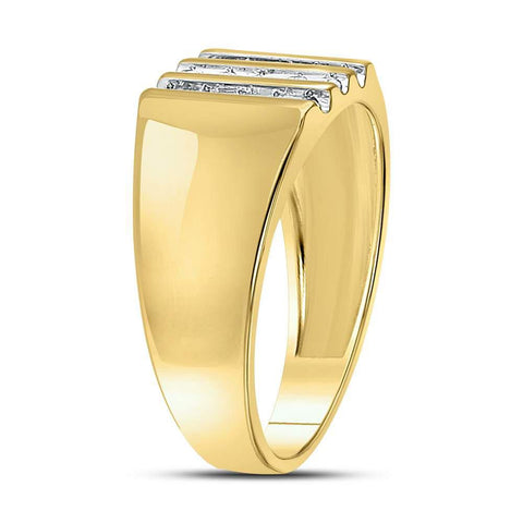 10kt Yellow Gold Mens Round Channel-set Diamond Triple Row Wedding Band Ring 1/4 Cttw