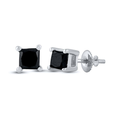 10kt White Gold Womens Princess Black Color Enhanced Diamond Solitaire Earrings 1/2 Cttw