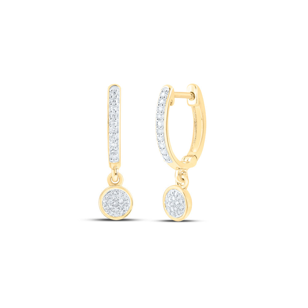 10kt Yellow Gold Womens Round Diamond Hoop Dangle Earrings 1/6 Cttw