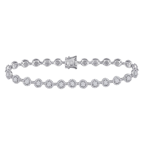 14kt White Gold Womens Round Diamond Halo Cluster Tennis Bracelet 2 Cttw