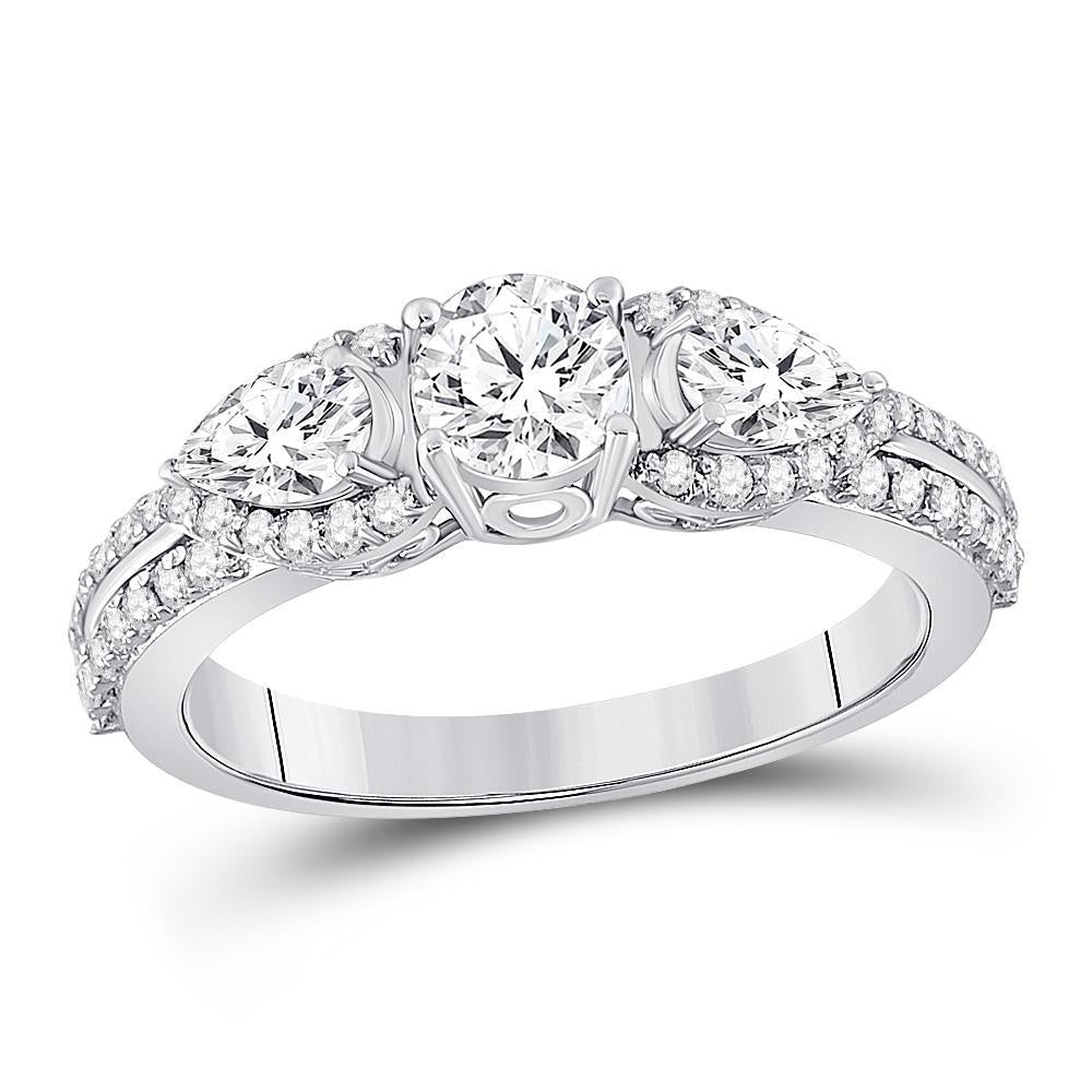 14kt White Gold Round Diamond 3-stone Bridal Wedding Engagement Ring 1-1/3 Cttw