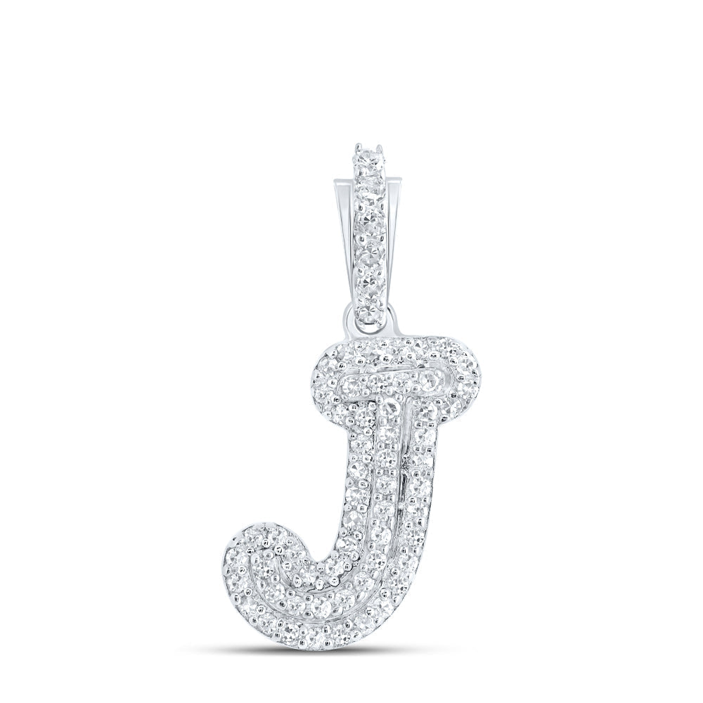 10kt White Gold Womens Round Diamond J Initial Letter Pendant 1/6 Cttw