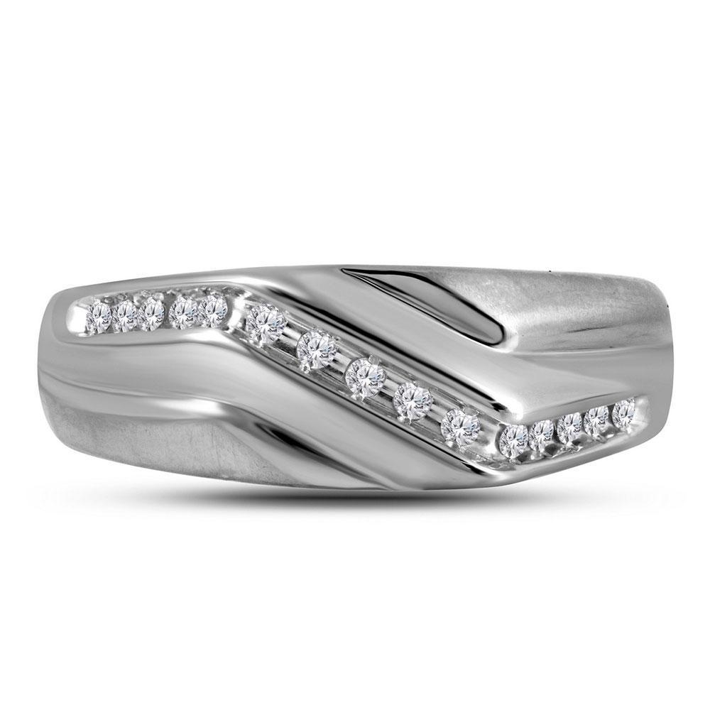 10kt White Gold Mens Round Diamond Wedding Band Ring 1/8 Cttw